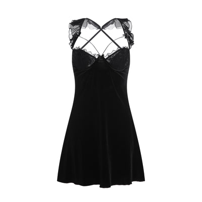 Gloria Velvet Slip Dress With Lace With Removable Pad