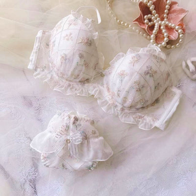Japanese Style Sequin Flower Embroidered Bra Pantie Set